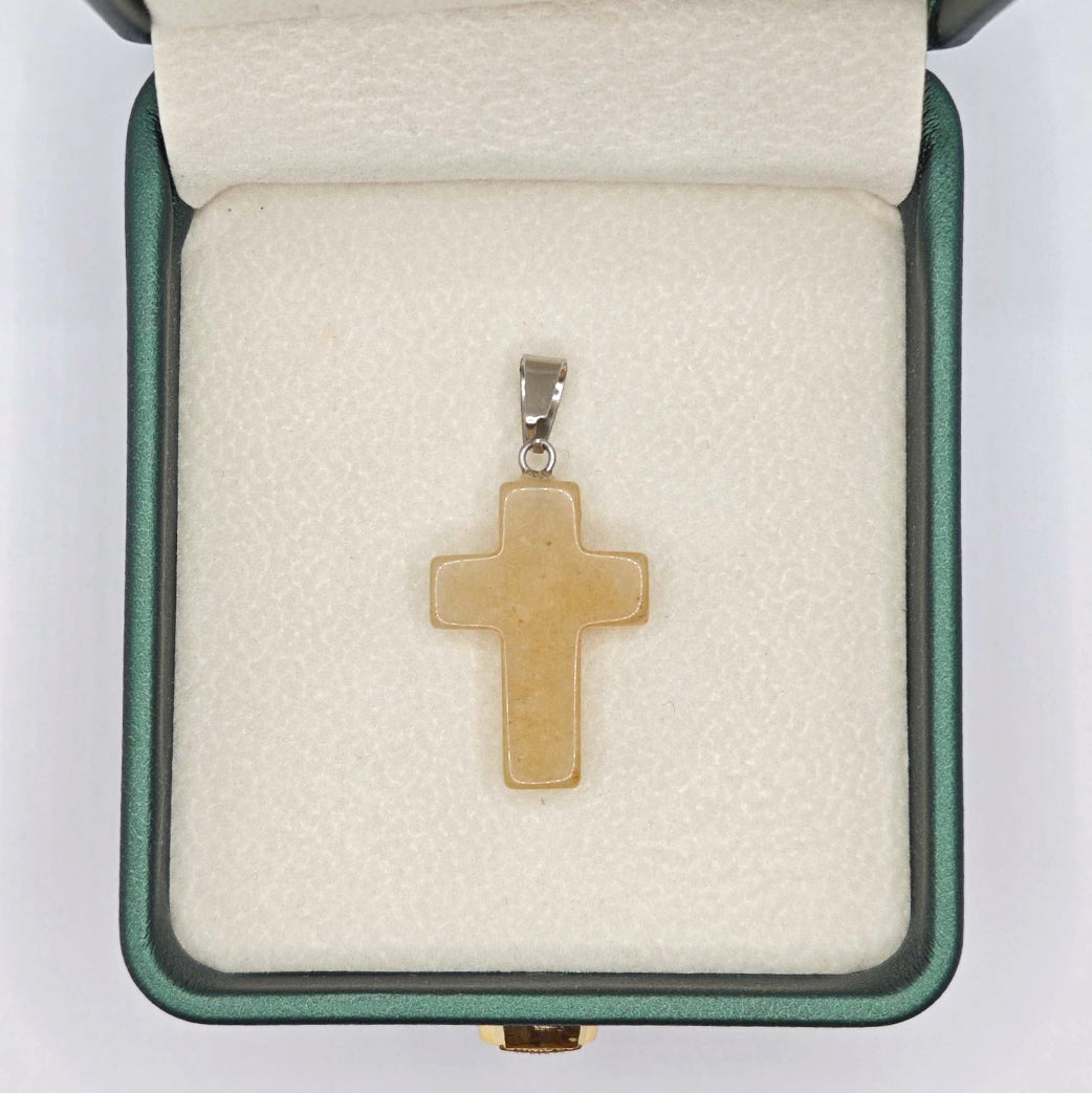 “Léger” Cross Pendant — Yellow Aventurine
