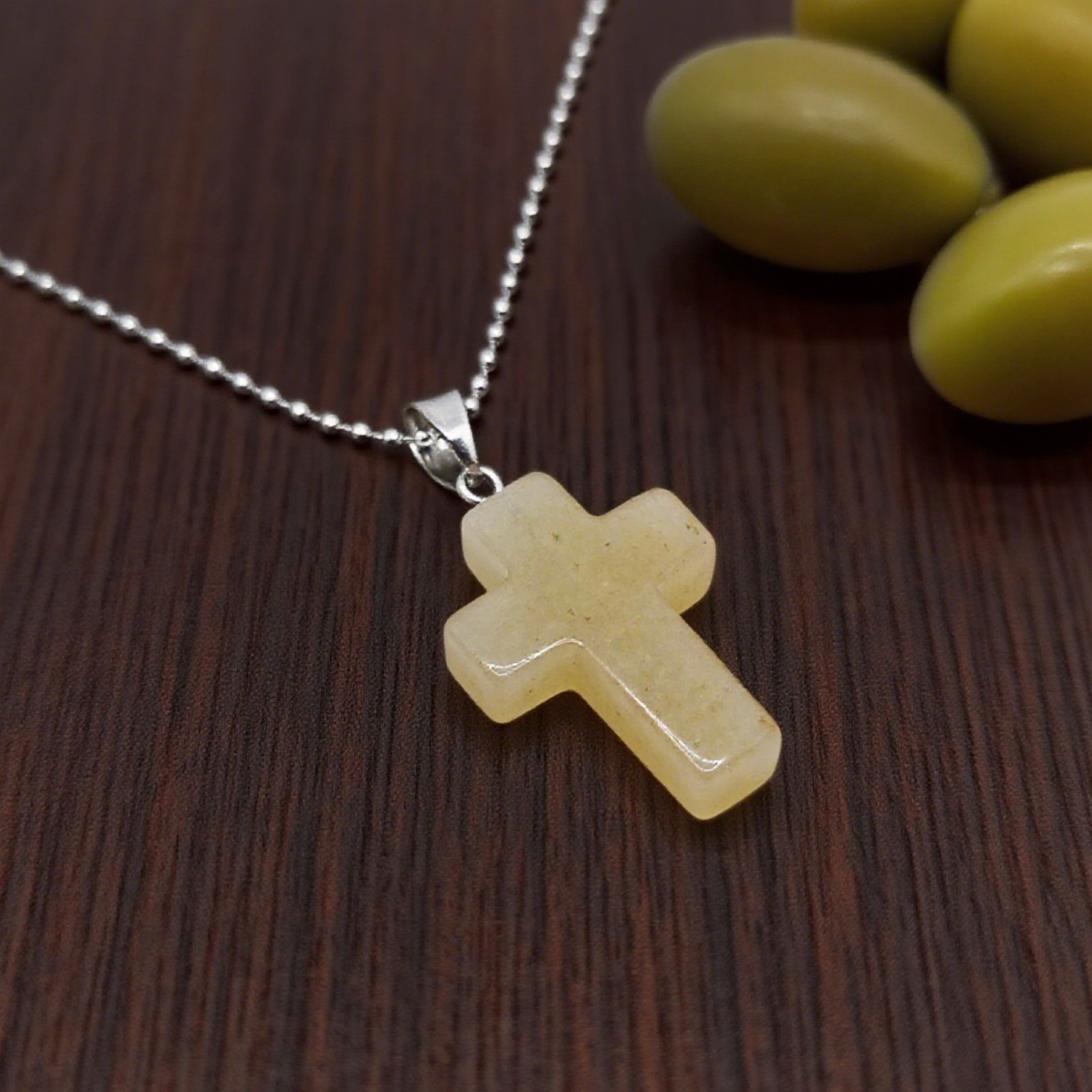 “Léger” Cross Pendant — Yellow Aventurine