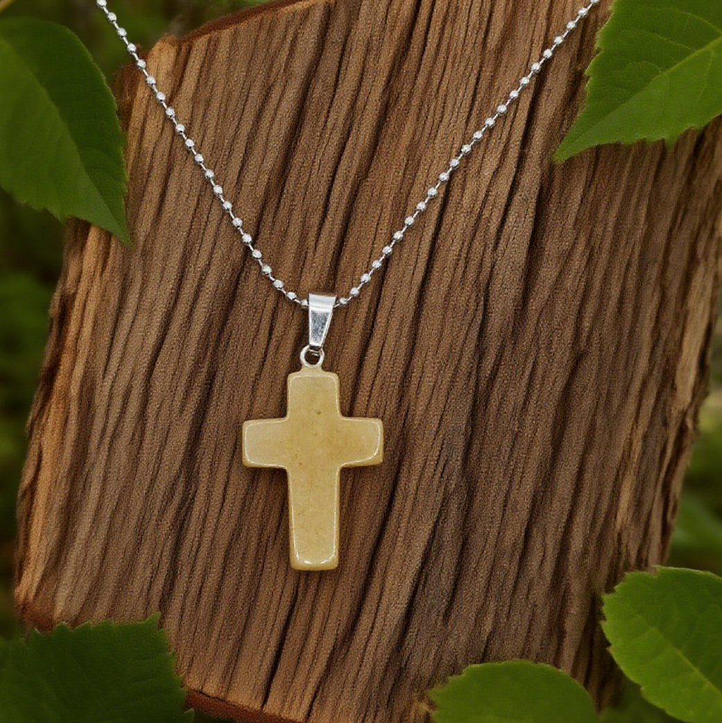 “Léger” Cross Pendant — Yellow Aventurine