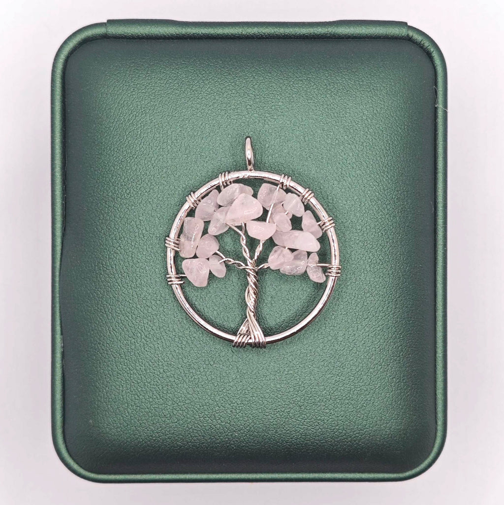 “Léger” Tree of Life Pendant — Rose Quartz Chips