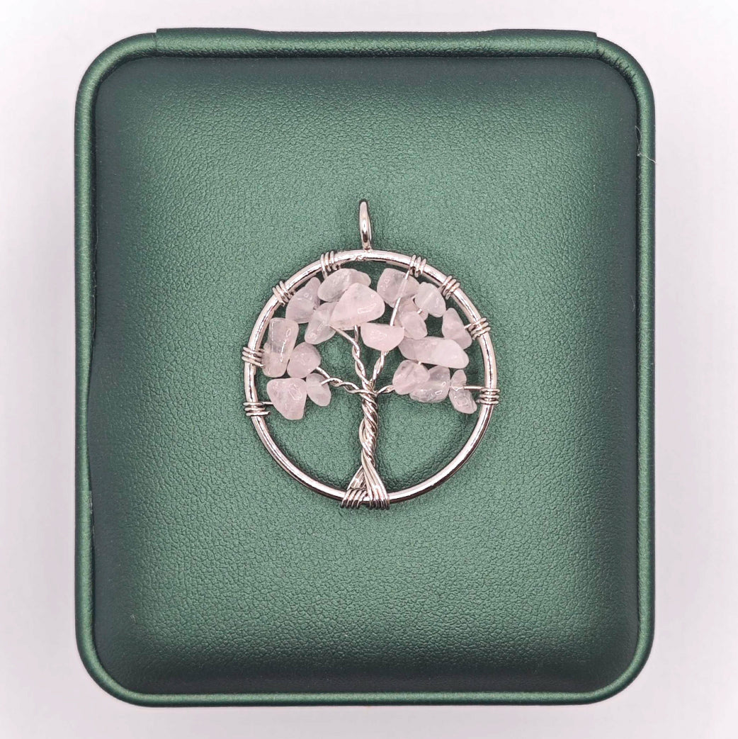 “Léger” Tree of Life Pendant — Rose Quartz Chips
