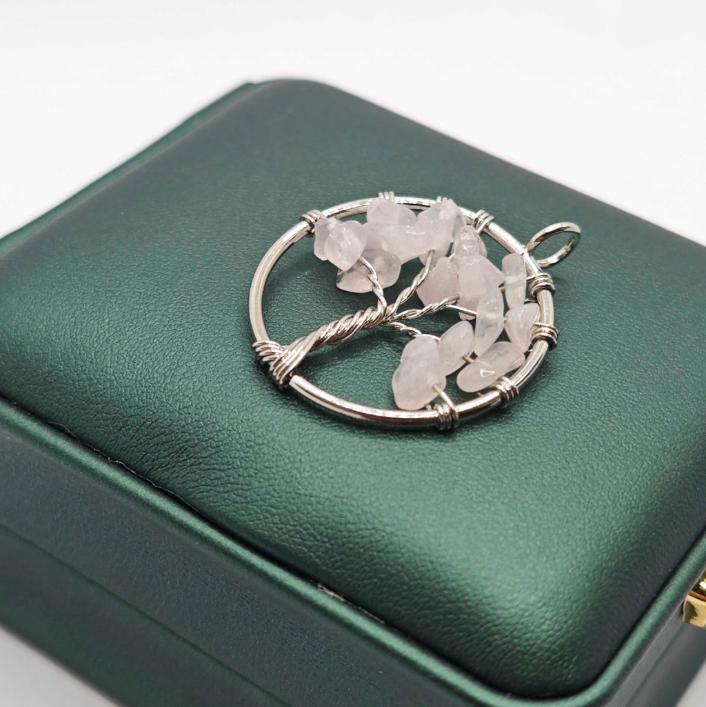 “Léger” Tree of Life Pendant — Rose Quartz Chips