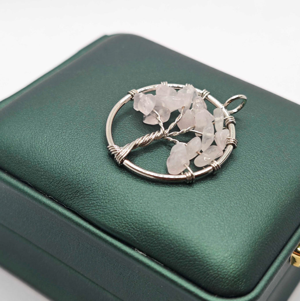 “Léger” Tree of Life Pendant — Rose Quartz Chips