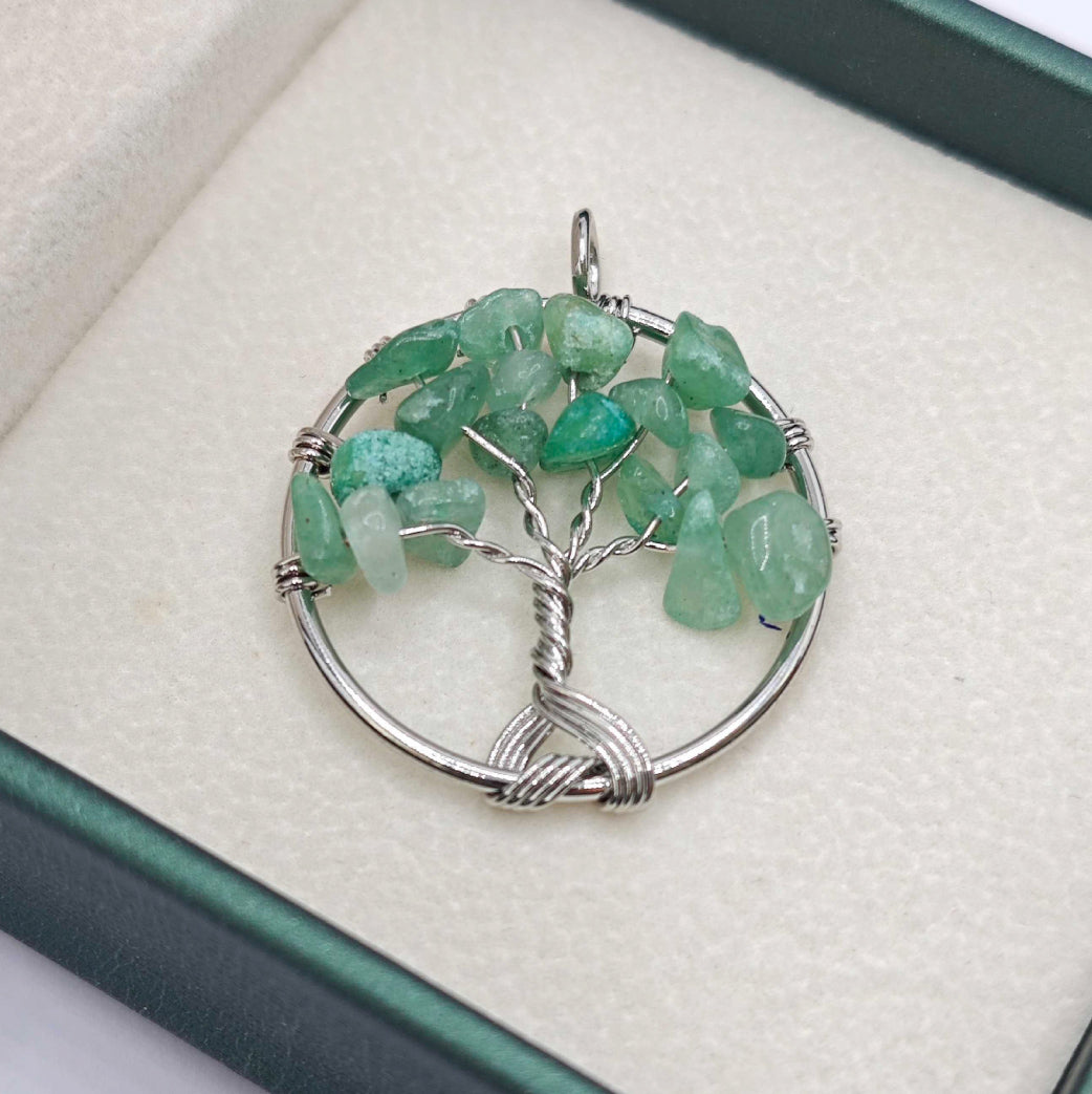 “Léger” Tree of Life Pendant — Green Aventurine Chips