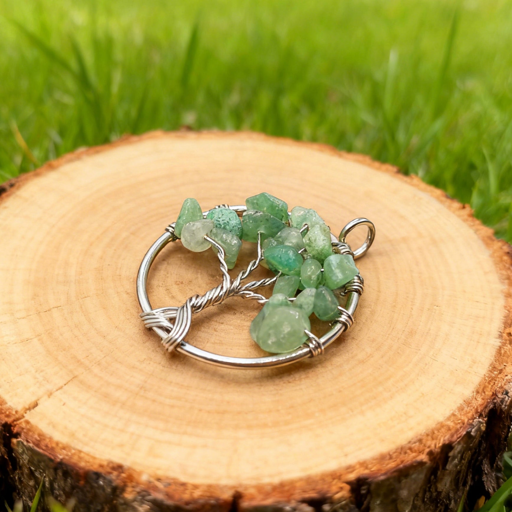 “Léger” Tree of Life Pendant — Green Aventurine Chips