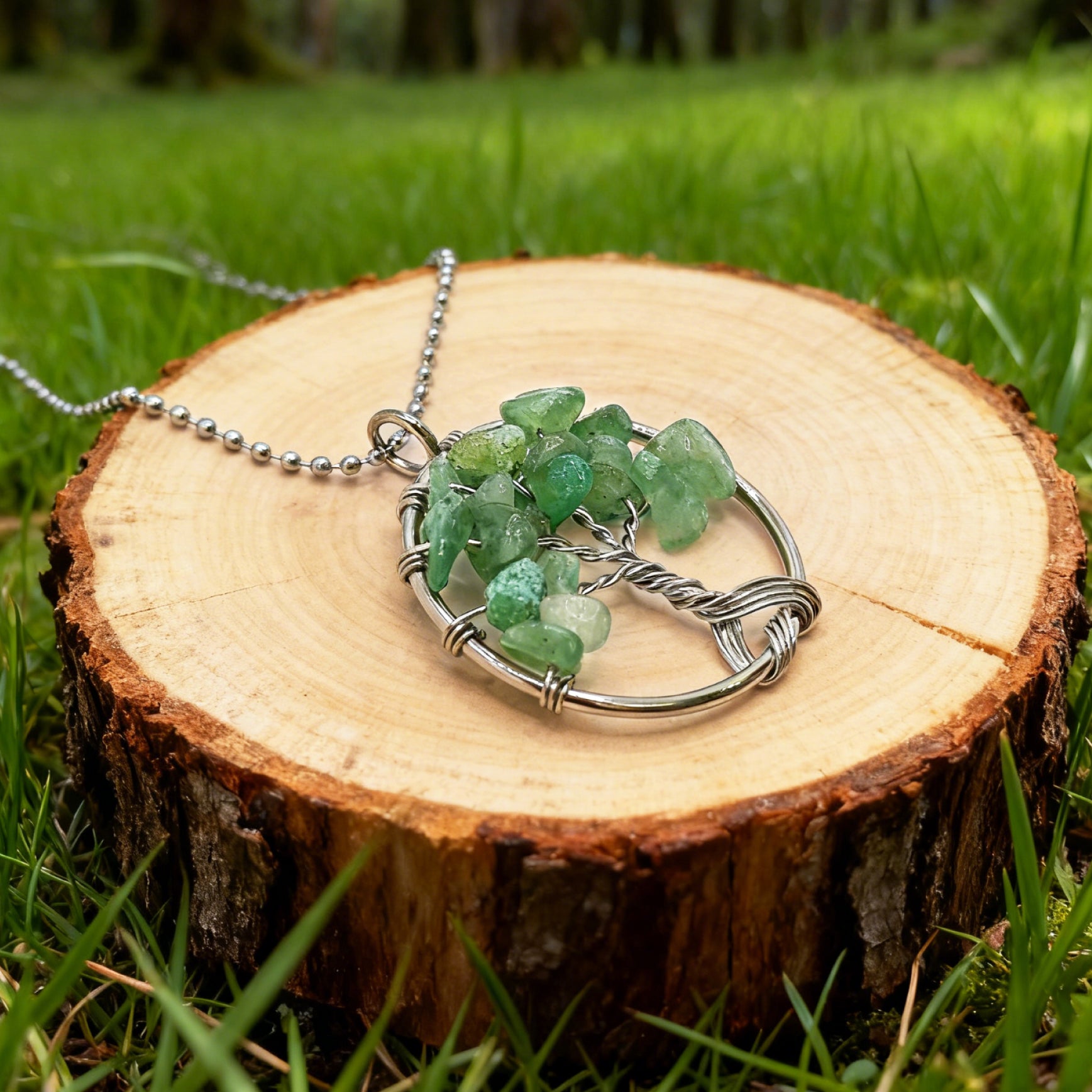“Léger” Tree of Life Pendant — Green Aventurine Chips