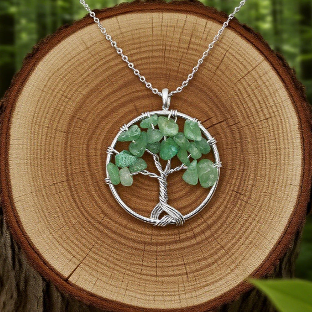 “Léger” Tree of Life Pendant — Green Aventurine Chips