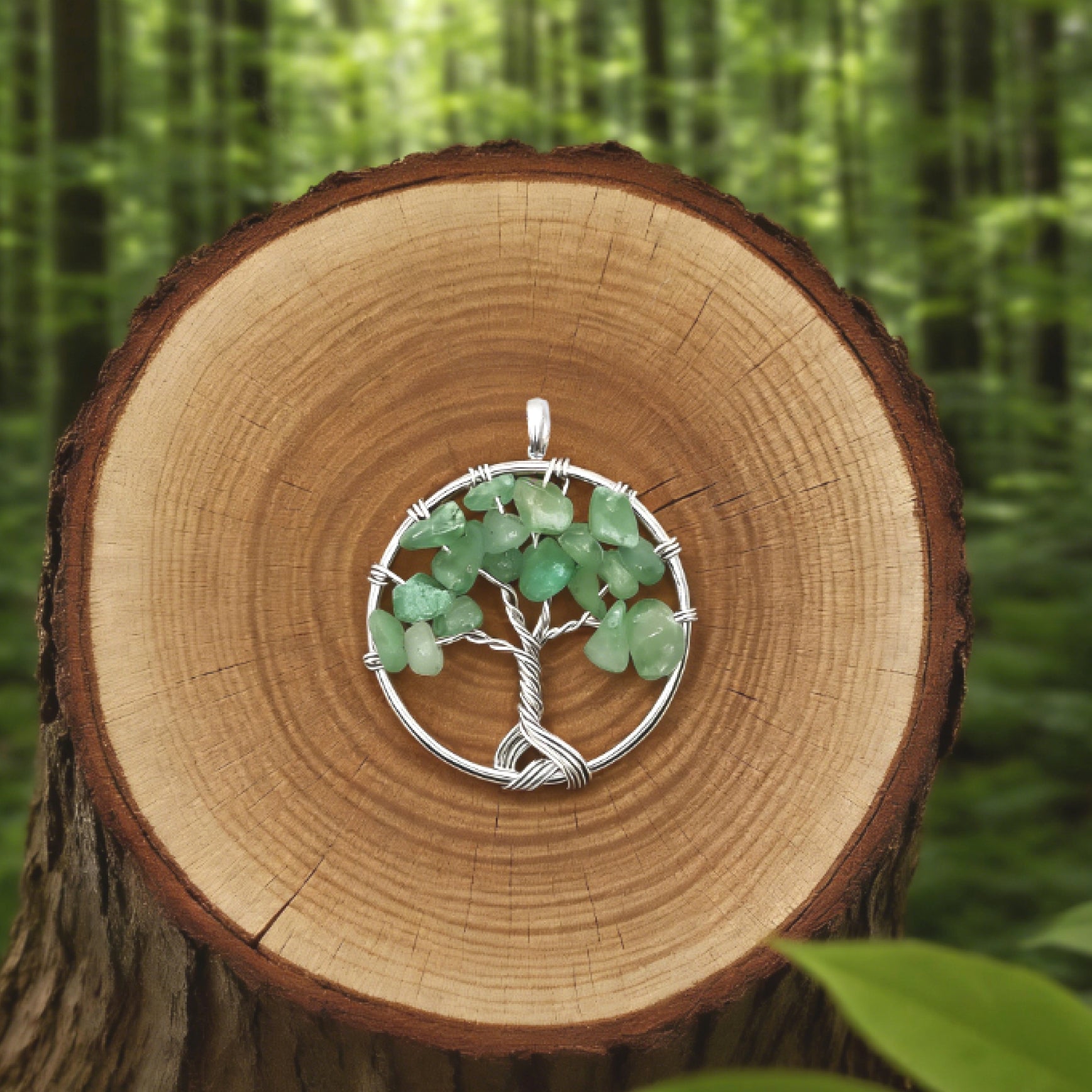 “Léger” Tree of Life Pendant — Green Aventurine Chips