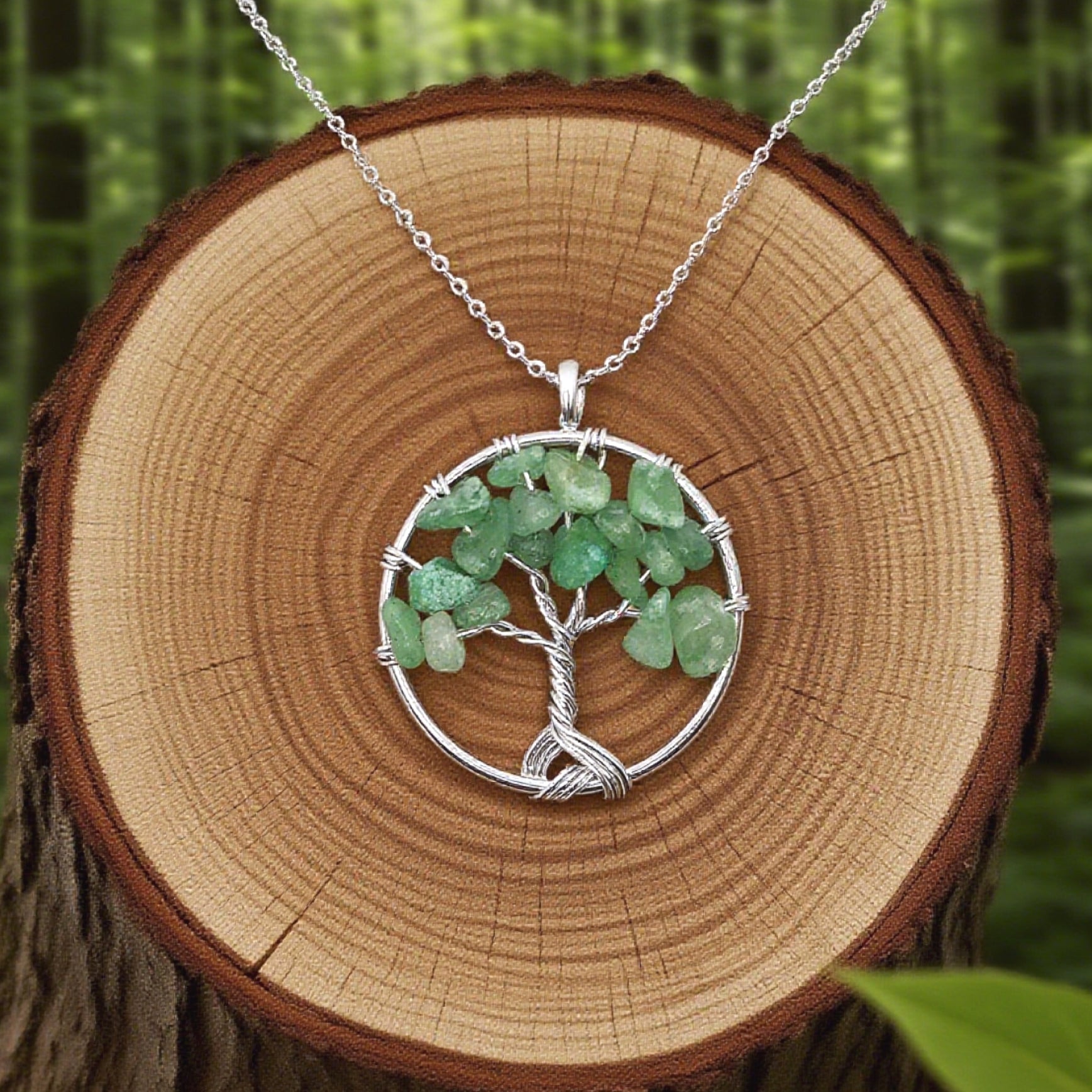 “Léger” Tree of Life Pendant — Green Aventurine Chips