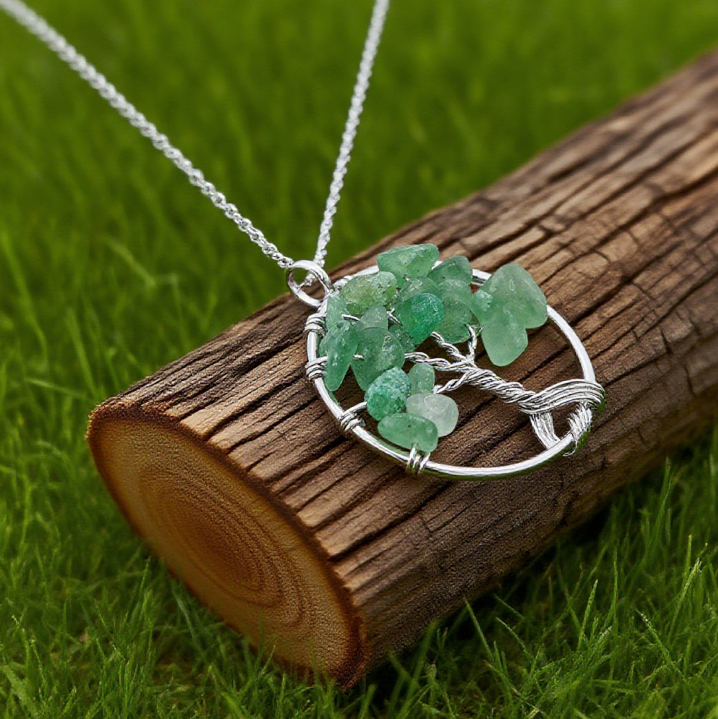 “Léger” Tree of Life Pendant — Green Aventurine Chips