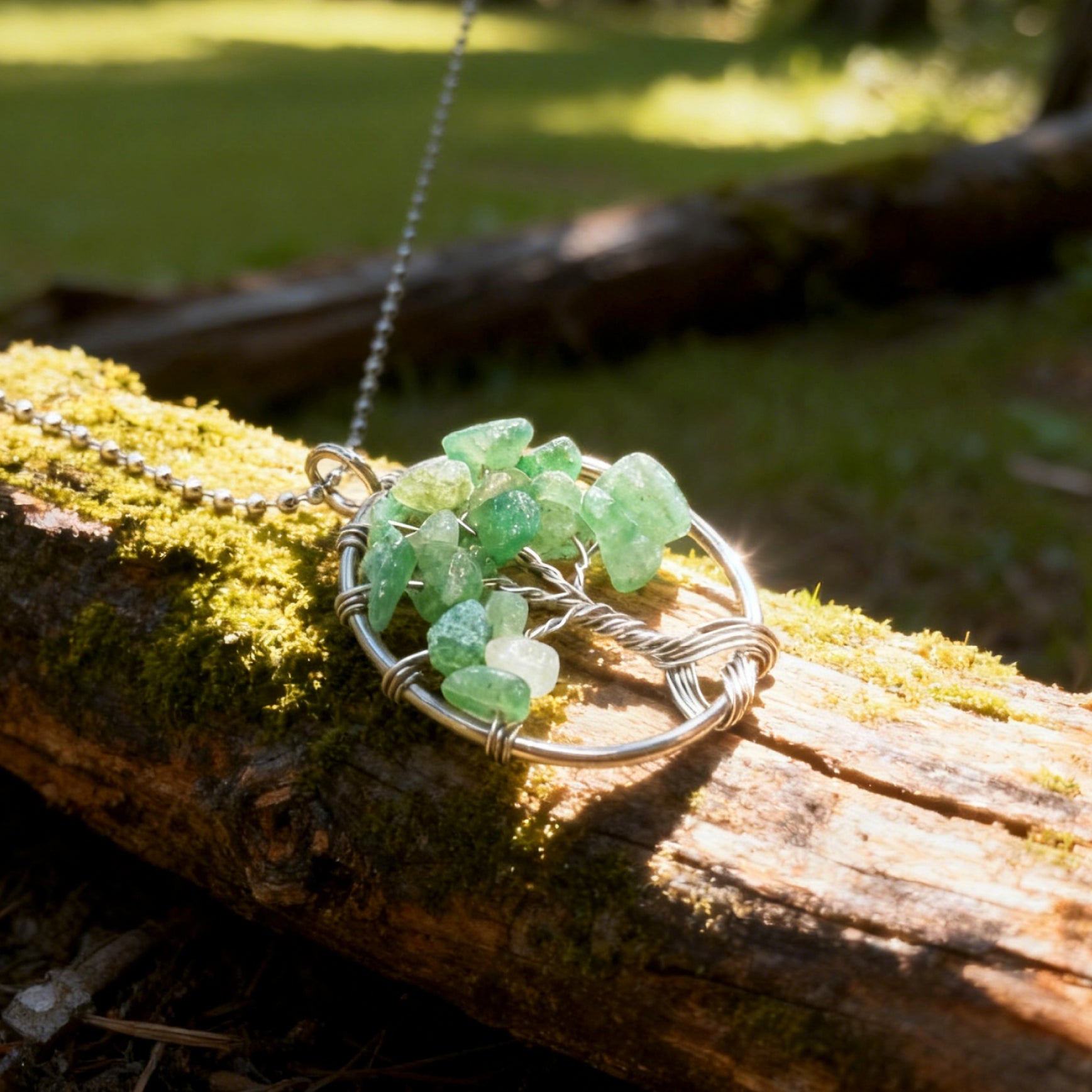 “Léger” Tree of Life Pendant — Green Aventurine Chips