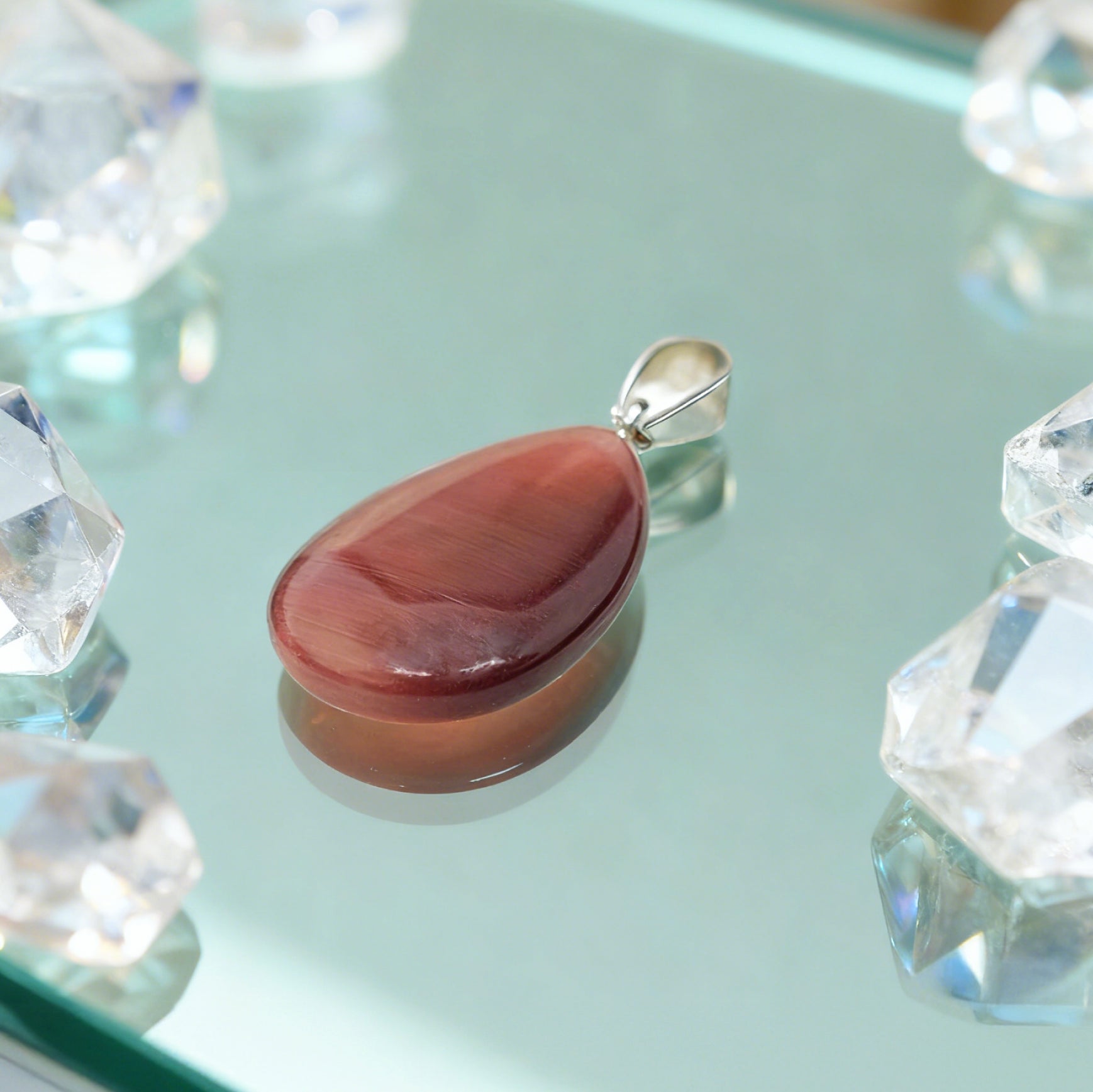 “Léger” Teardrop Pendant — Synthetic Cat’s Eye, Magenta