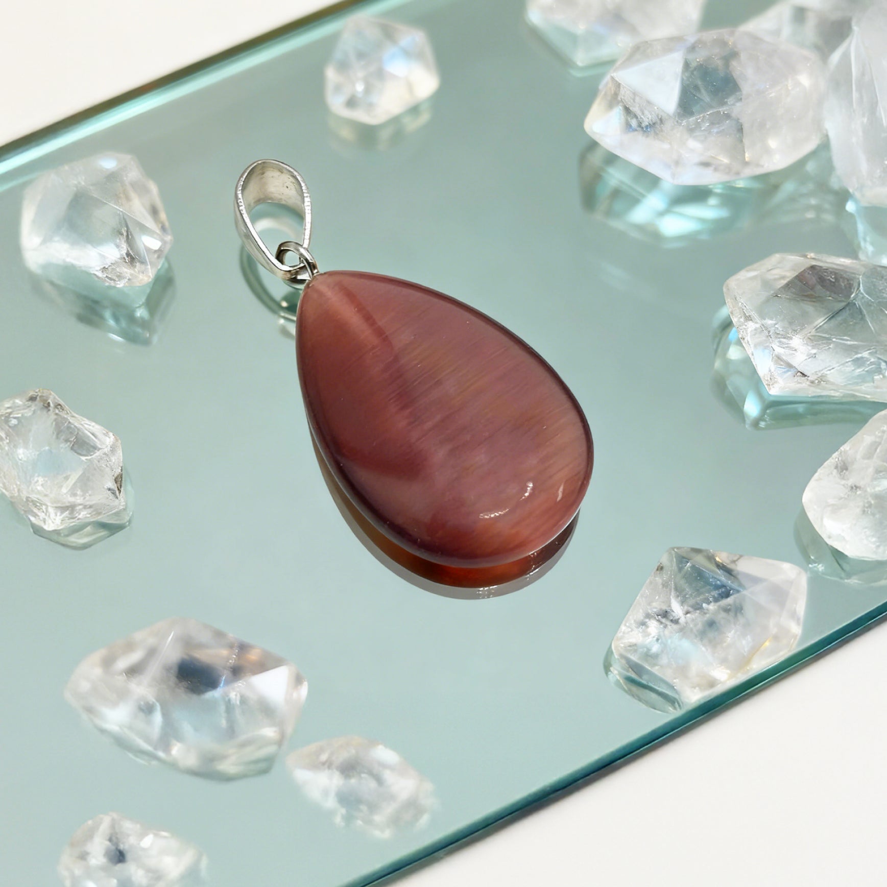 “Léger” Teardrop Pendant — Synthetic Cat’s Eye, Magenta