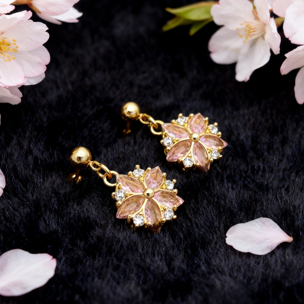 Boucles d'oreilles pendantes « Éclat » Blush Sakura — Plaqué or 18 carats, oxyde de zirconium rose