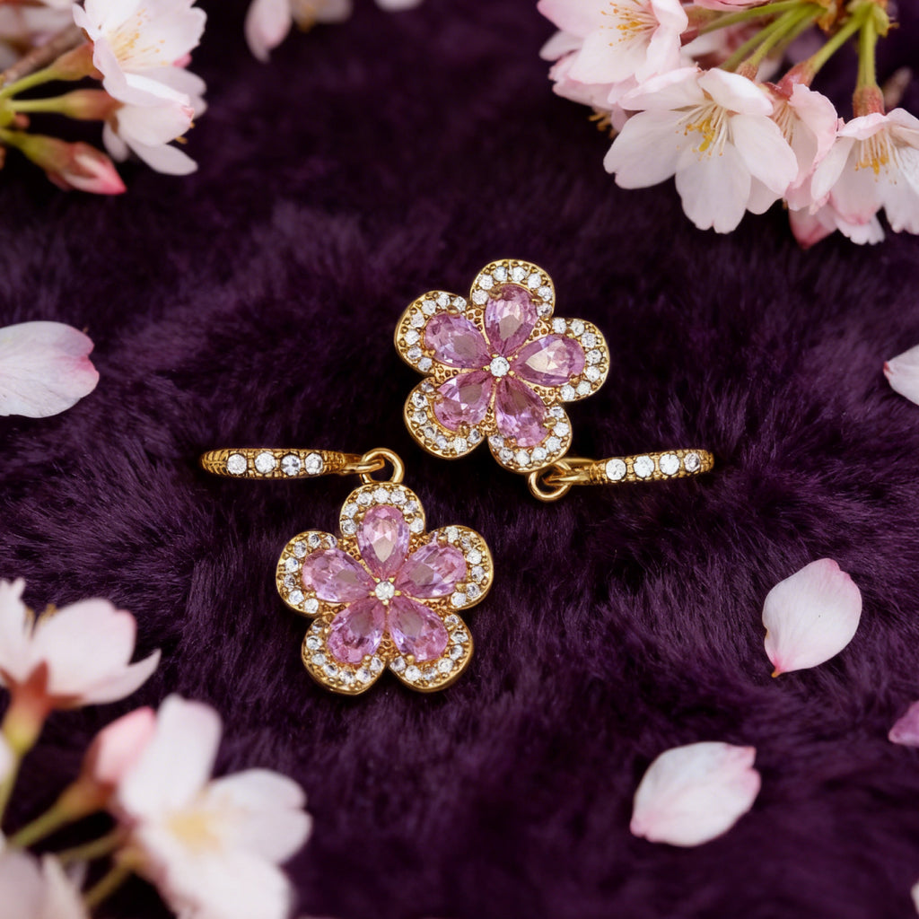 Boucles d'oreilles crochet Sakura « Éclat » Pétale Glow — Plaqué or 18 carats, oxyde de zirconium rose