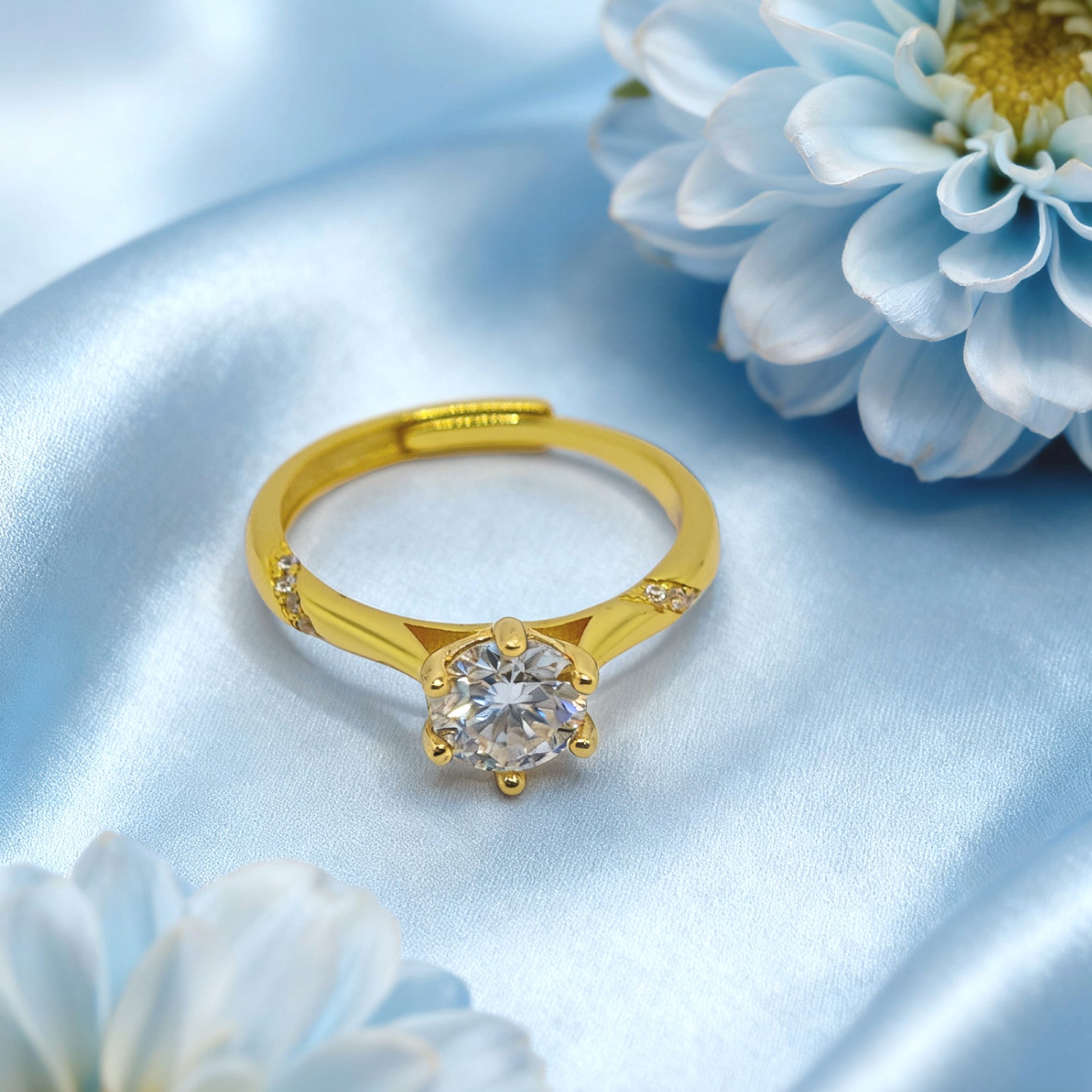 "Toujours" Aurora Six‑Prong Solitaire Ring — 18K Gold‑Plated Sterling, Moissanite