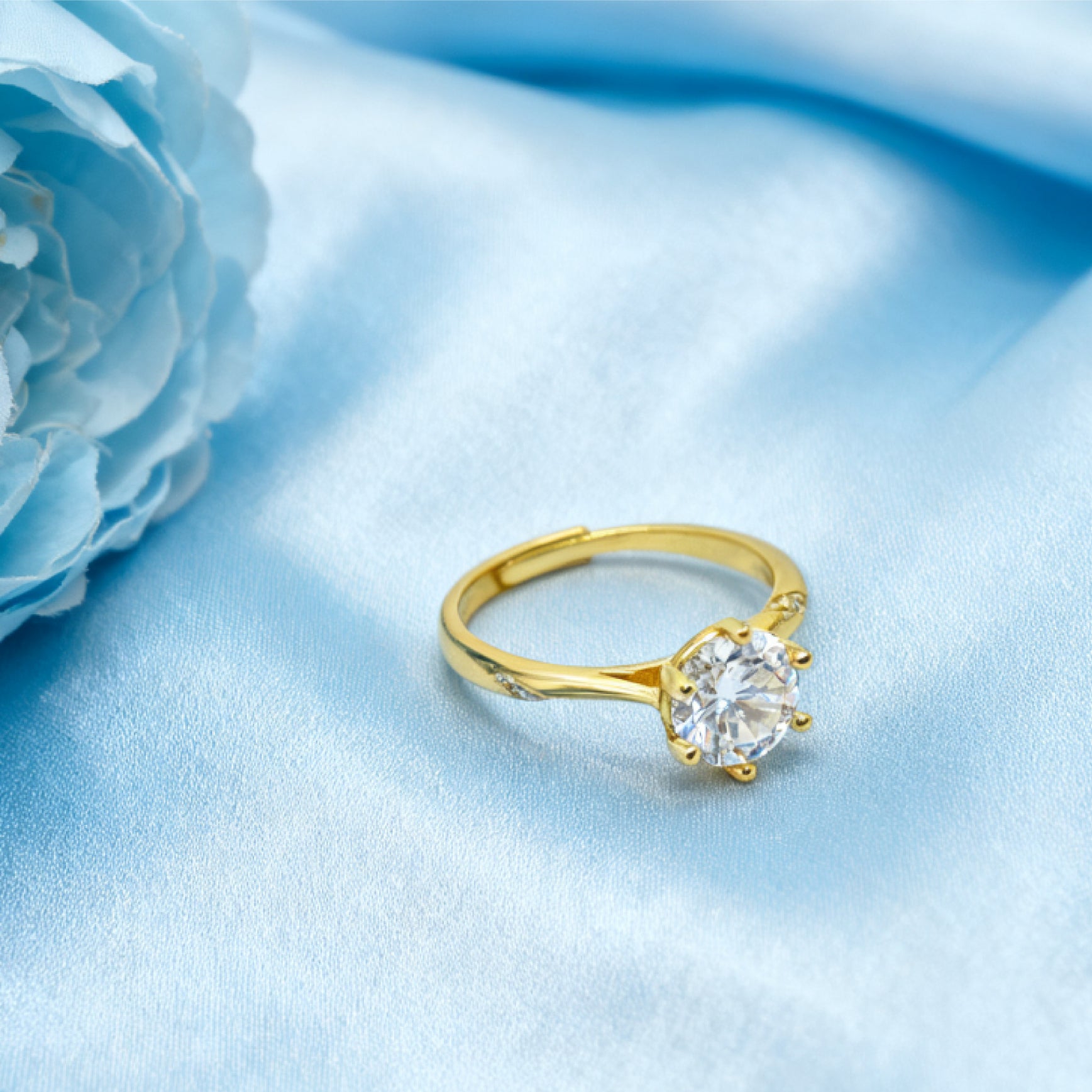 "Toujours" Aurora Six‑Prong Solitaire Ring — 18K Gold‑Plated Sterling, Moissanite