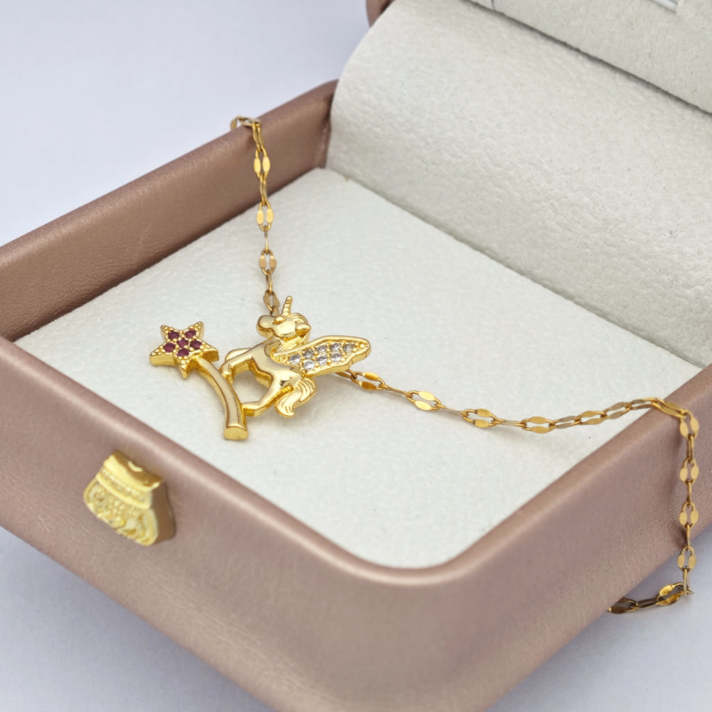 Collier à pendentif Pégase Stardust « Étreinte » — Plaqué or 18 carats, style diamant