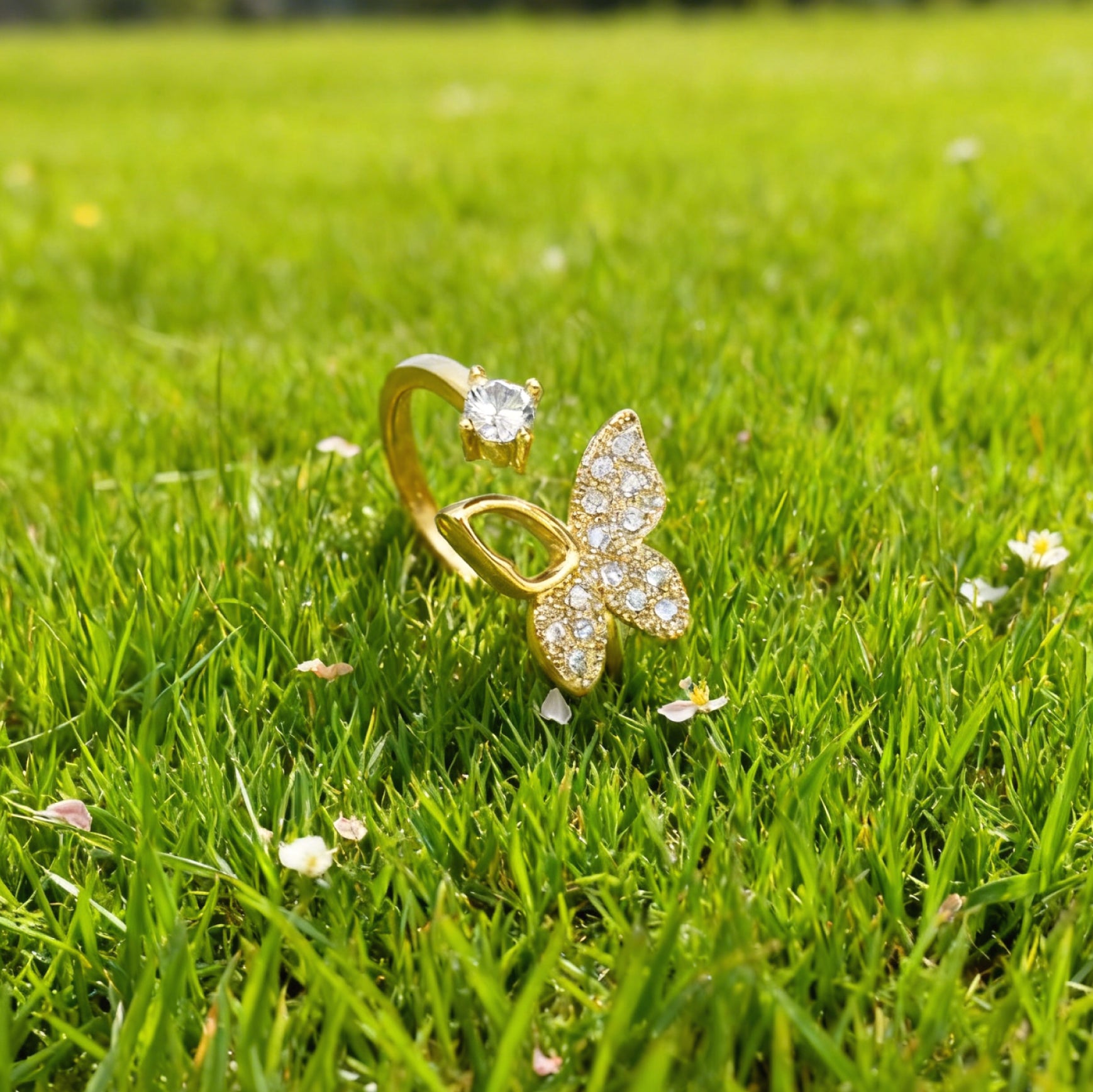 "Toujours" Geo-Petal Open Ring — 18K Gold‑Plated, Pavé Cubic Zircon