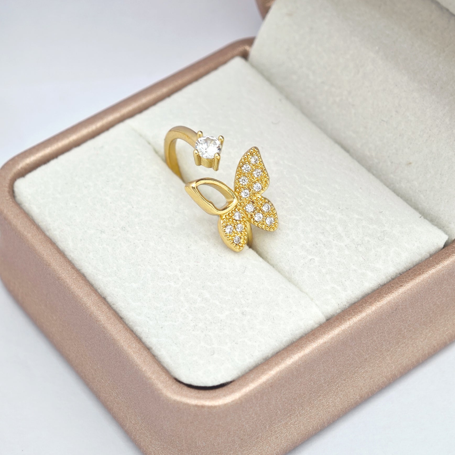 "Toujours" Geo-Petal Open Ring — 18K Gold‑Plated, Pavé Cubic Zircon