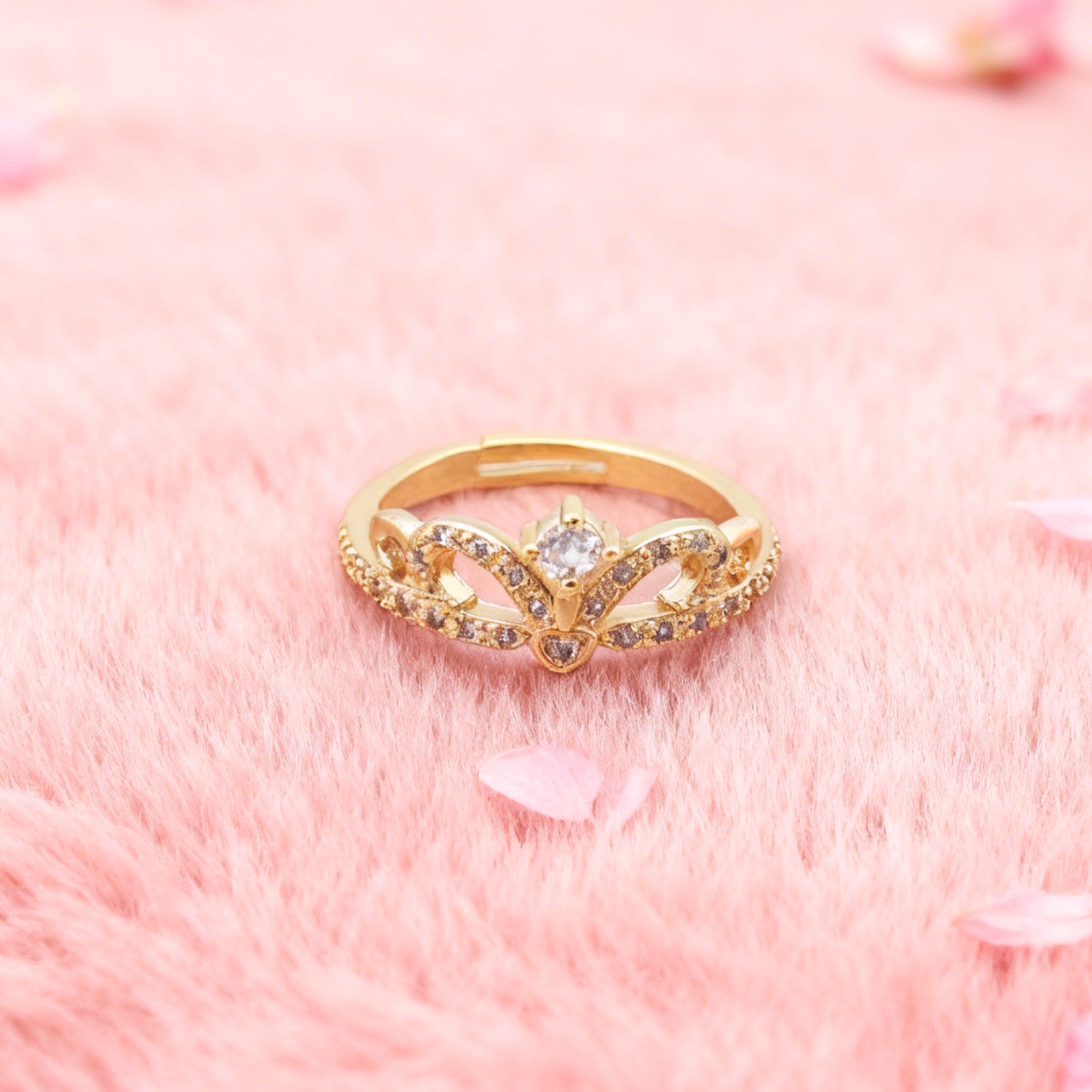 "Toujours" Petite Tiara Open Ring — 18K Gold‑Plated, Diamond Style