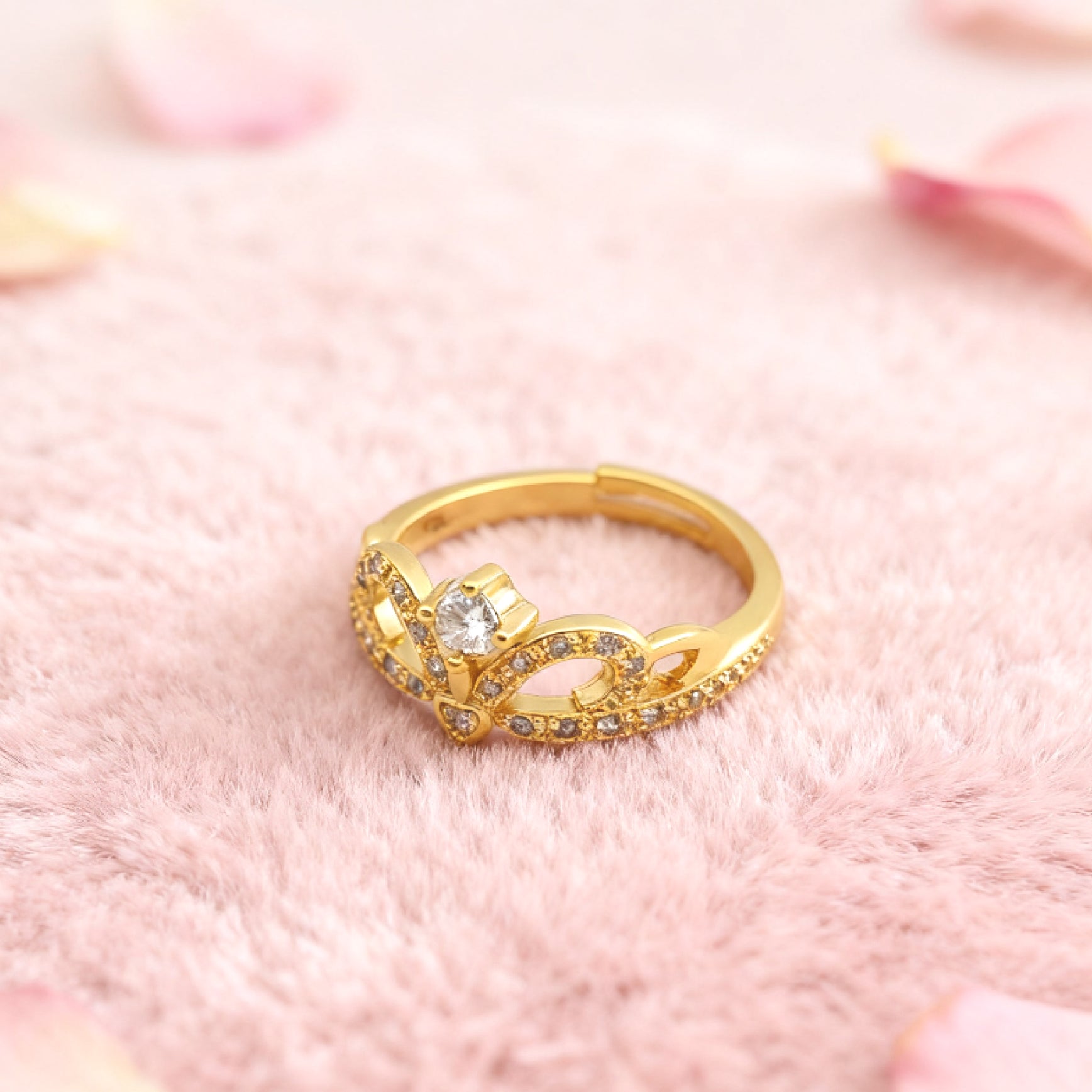 "Toujours" Petite Tiara Open Ring — 18K Gold‑Plated, Diamond Style