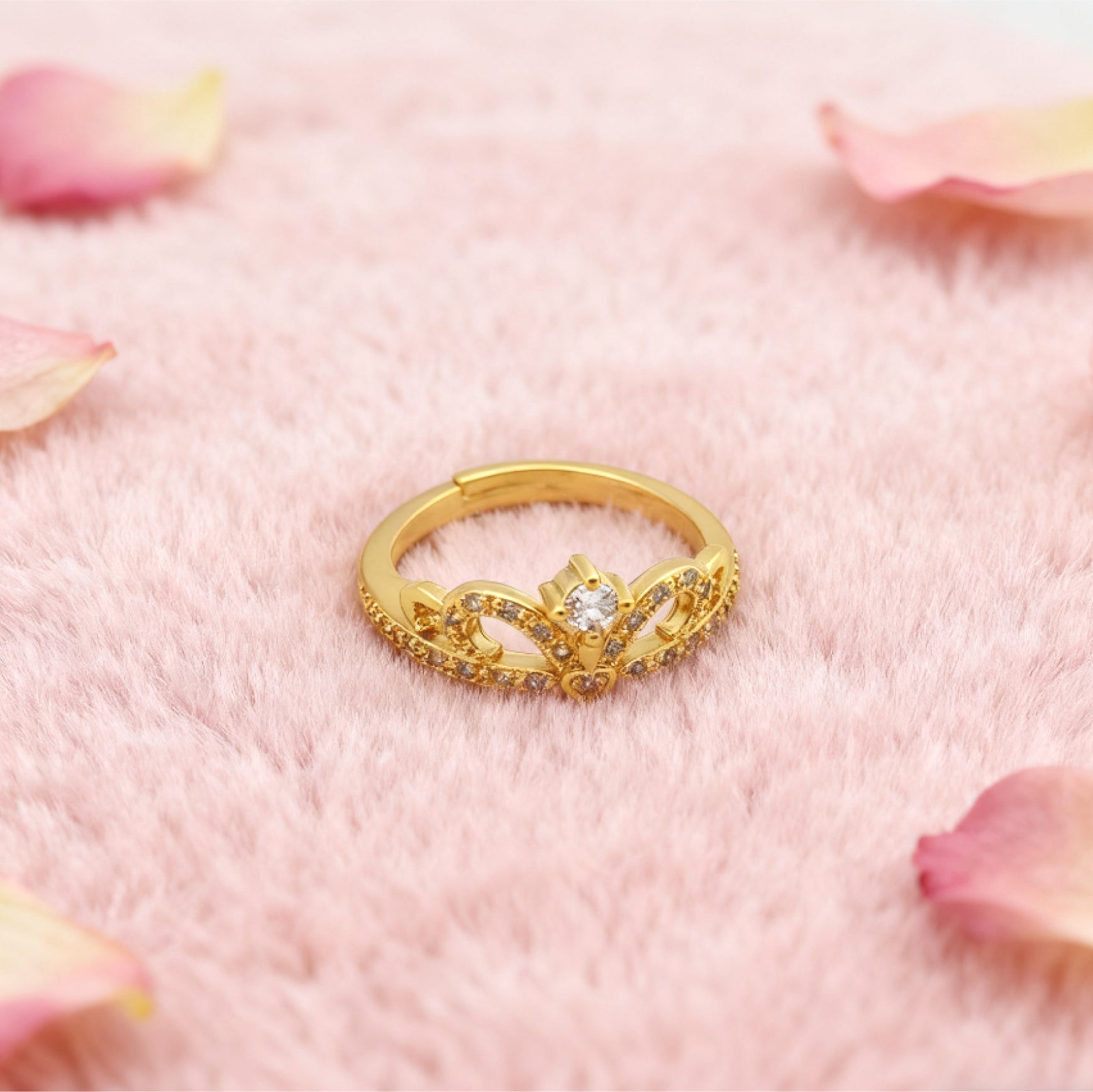 "Toujours" Petite Tiara Open Ring — 18K Gold‑Plated, Diamond Style