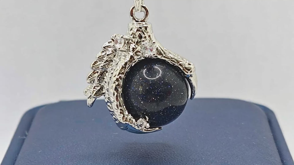 “Léger” Dragon Claw Orb Pendant — Blue Goldstone Quartz