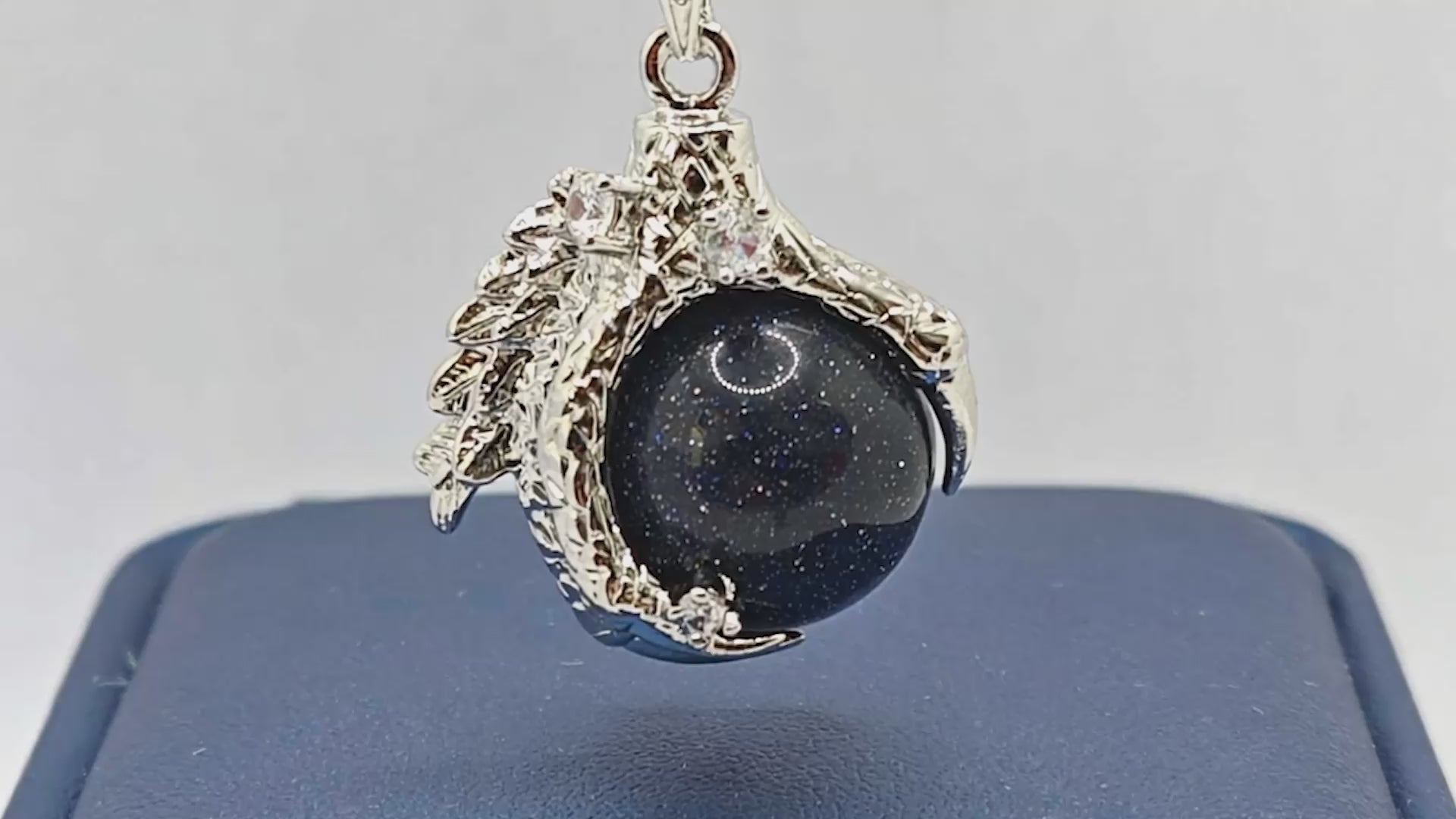 “Léger” Dragon Claw Orb Pendant — Blue Goldstone Quartz