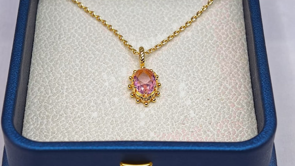 “Étreinte” Petite Heart Pendant Necklace — 14K Gold‑Plated, Pink Cubic Zircon