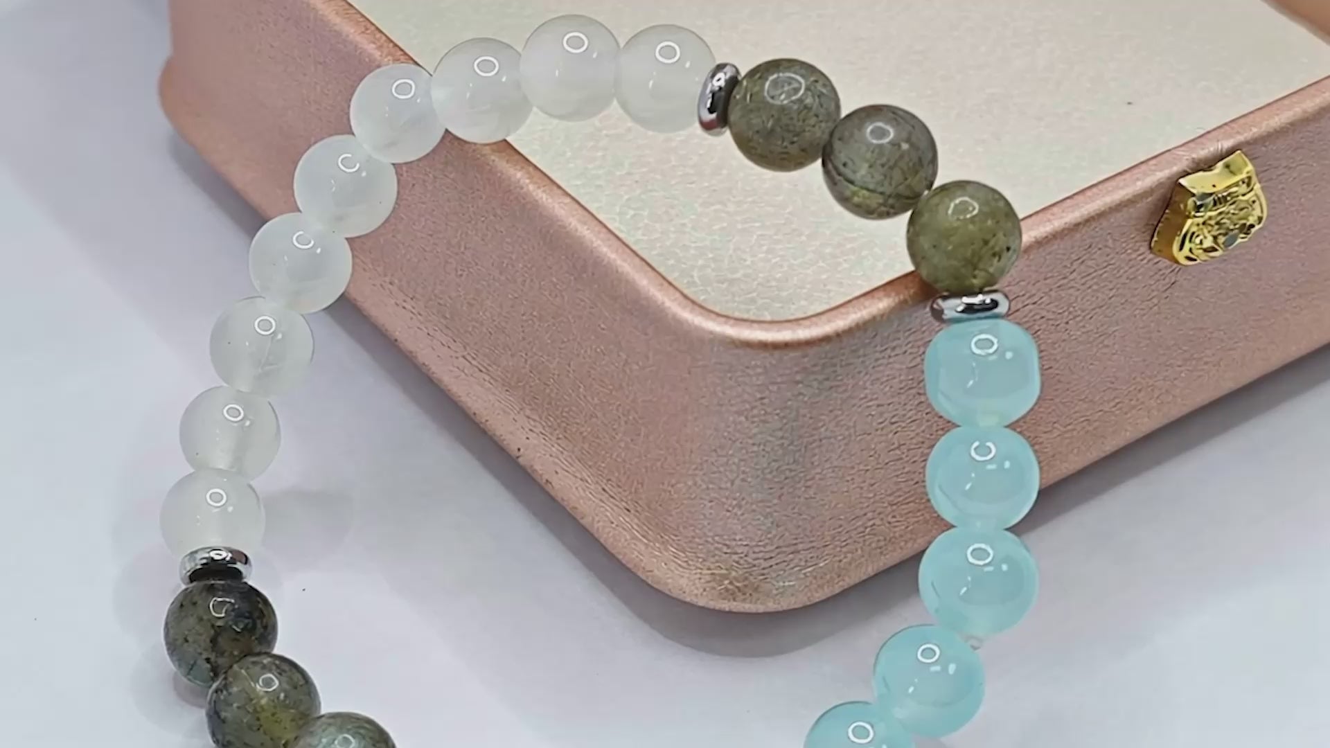 "Lien” Beaded Bracelet — Labradorite, Aqua L’Ardeur Crystal & White Jade L’Ardeur Crystal