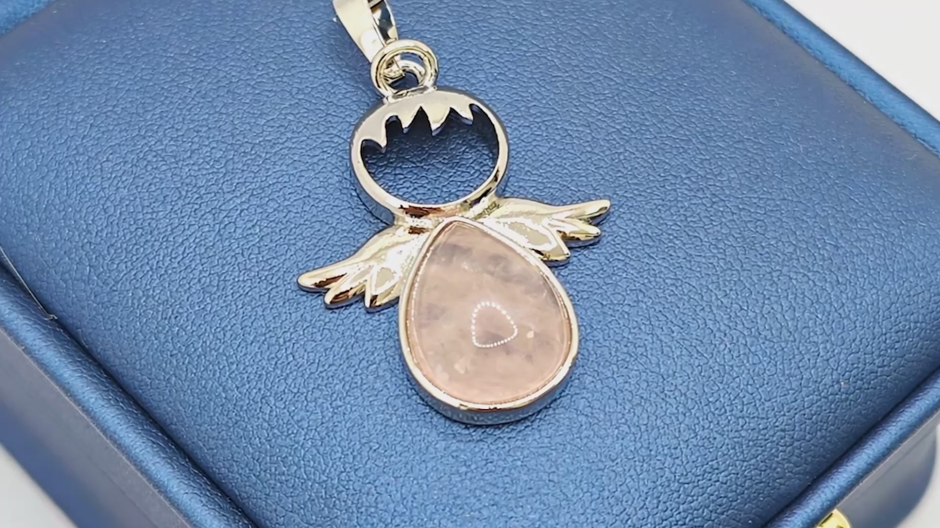 “Léger” Teardrop Angel Pendant — Natural Rose Quartz