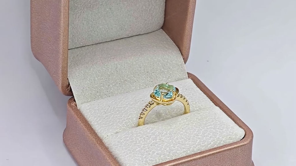 “Toujours” Adjustable Ring — Sky-Blue Faux Topaz Clover, 14K-Gold Plated