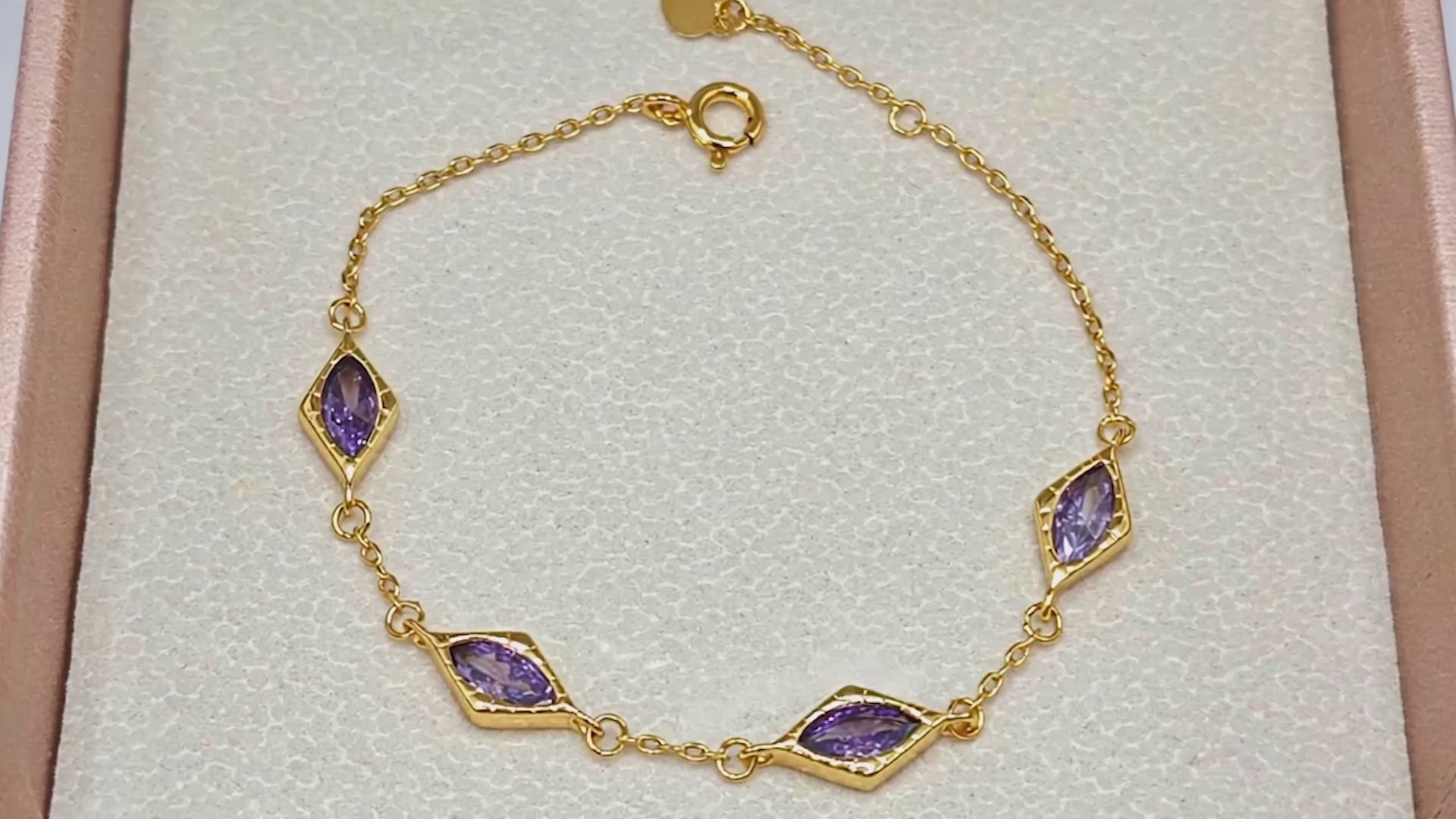“Lien” Bracelet — Diamond-Link Faux Amethyst, 18K-Gold Plated
