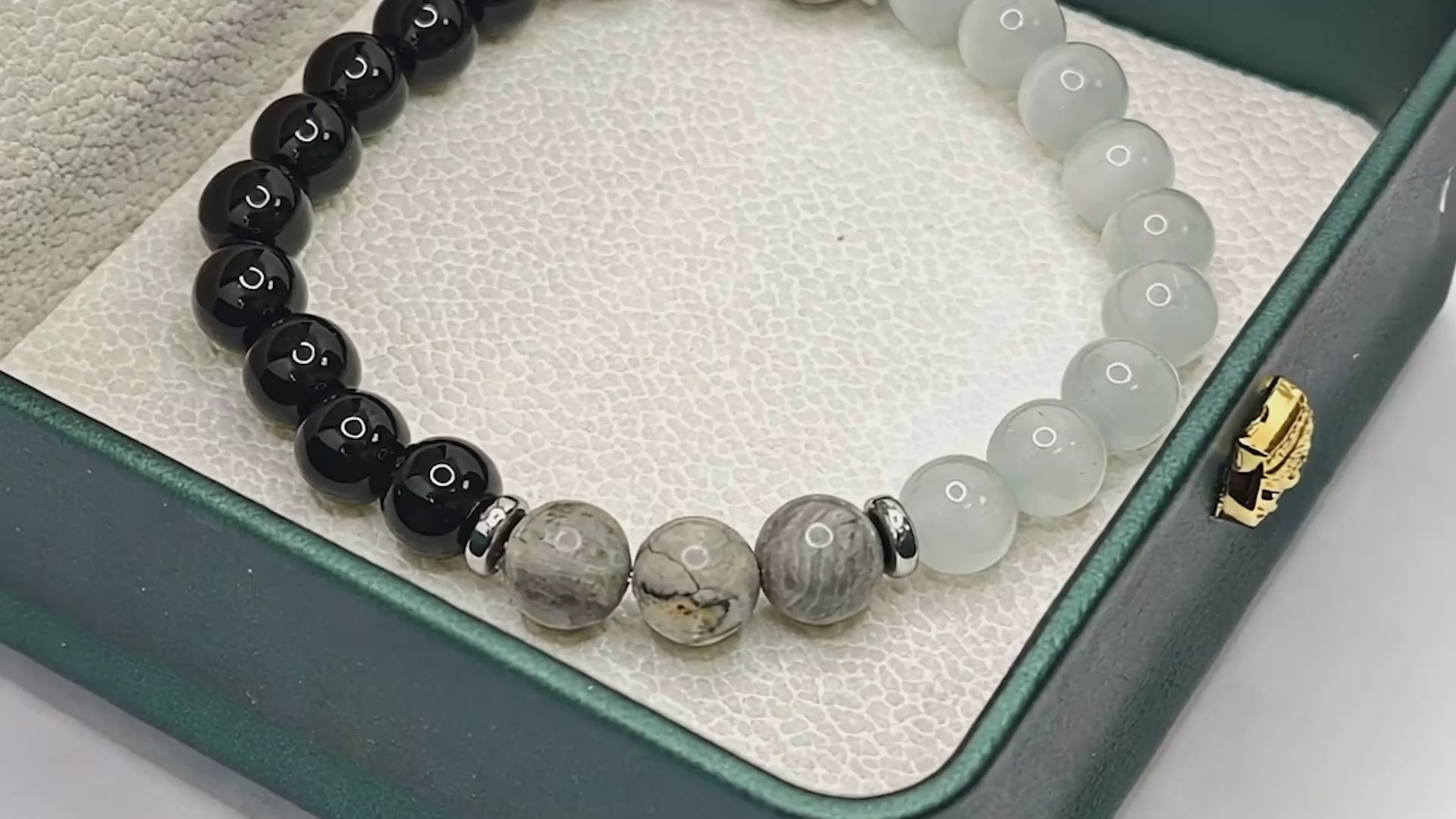 “Lien” Beaded Bracelet — Cat’s‑Eye, Black L’Ardeur Crystal & Map Stone