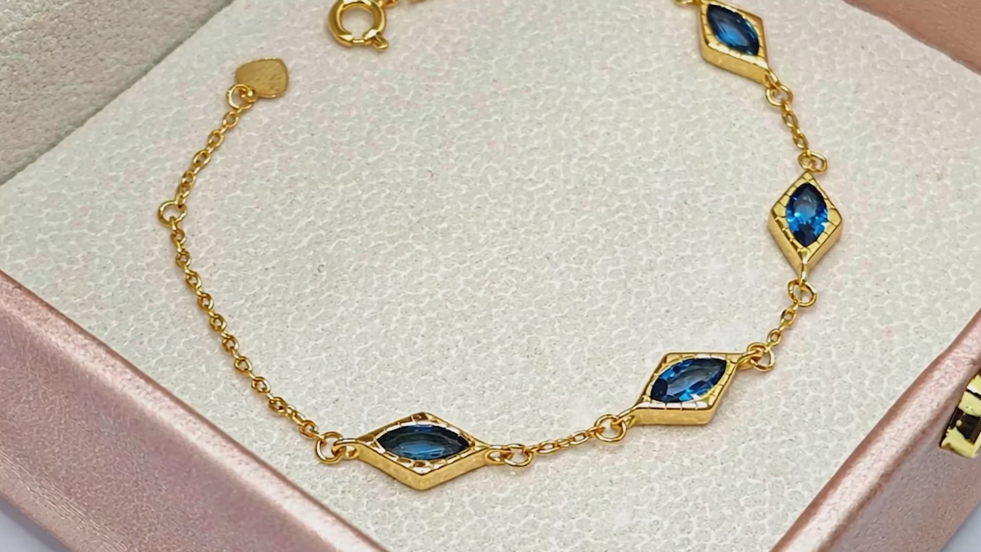 “Lien” Bracelet — Diamond-Link Faux Blue Topaz, 18K-Gold Plated