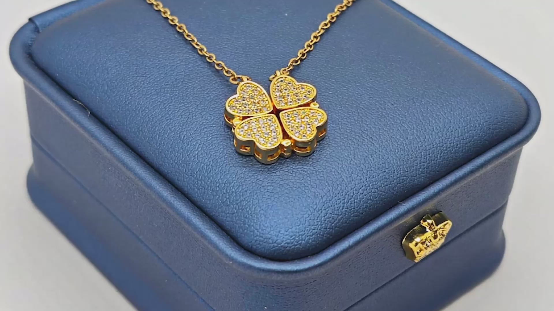 “Étreinte” Pavé Clover Pendant Necklace — 18K‑Plated Chain